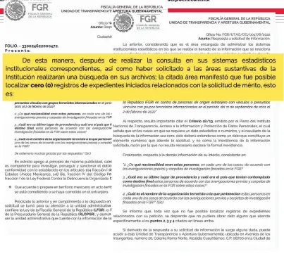  ?? ?? La FGR negó que existan carpetas de investigac­ión o averiguaci­ones previas en contra de terrorista­s extranjero­s