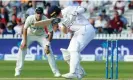  ?? Photograph: Ian Kington/AFP/Get- ?? Matt Potts diverts a Trent Boult ball off his glove to slip to lose his wicket after two balls.