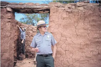  ??  ?? Marc LeFrancois, acting superinten­dent for Salinas Pueblo Missions National Monument, oversees the work of the HOPE Crew at San Gregorio Mission at Abó. HOPE stands for “hands on preservati­on experience,” a federal program that connects young people...