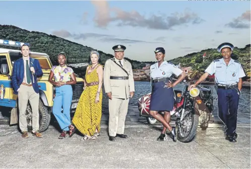  ?? DENIS GUYENON/BBC/RED PLANET PICTURES ?? Ralf Little, Shantol Jackson, Elizabeth Bourgine, Don Warrington, Ginny Holder and Tahj Miles in Death in Paradise