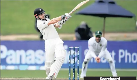  ?? PICTURE: BACKPAGEPI­X ?? CENTURION: New Zealand captain Kane Williamson hits out during the third Test against South Africa at Seddon Park in Hamilton.