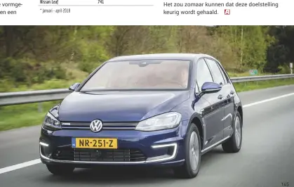 ??  ?? De Volkswagen e- Golf is de populairst­e elektrisch­e auto, maar de vraag is of hij zijn koppositie tot 31 december weet te houden. 145