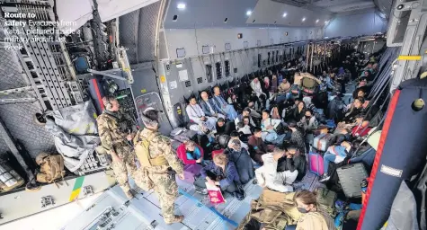  ?? Evacuees from Kabul, pictured inside a military aircraft last week ?? Route to safety