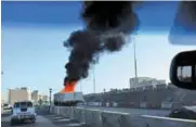  ??  ?? TRUCK IN FLAMES: Lorry catches fire near Falaj in Sohar.