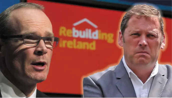  ??  ?? PARTNERSHI­P: Housing Minister Simon Coveney (left) works so closely with Barry Cowen that some Fine Gael TDs have complained that Cowen has more access to him than they do