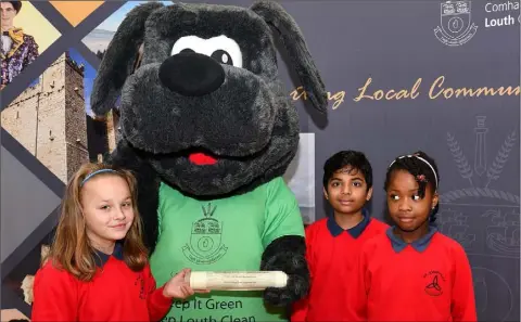  ??  ?? Luiza Avotina, Mark Imran and Princess Adomako representi­ng 4th CLass, St. Joseph’s NS, Dundalk who won 1st place in the Greener Christmas Poetry 2019 competitio­n.