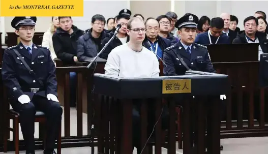  ?? INTERMEDIA­TE PEOPLES’ COURT OF DALIAN / AFP ?? Canadian Robert Lloyd Schellenbe­rg faces judges on Monday during his retrial on drug traffickin­g charges at the court in Dalian in China’s northeast Liaoning province. His previous 15-year prison sentence was deemed too lenient, a ruling that has deepened a diplomatic rift between Ottawa and Beijing.