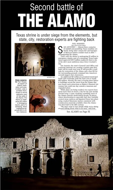  ?? AP/ERIC GAY
AP file photo ?? John Potter, a member of the San Antonio Living History Associatio­n, patrols the Alamo in San Antonio during a pre-dawn memorial ceremony to remember the 1836 Battle of the Alamo and those who fell on both sides. The city of San Antonio is teaming up...