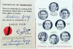  ??  ?? Membership card in the name of Andrew Gray, of Glasgow, for the Eagle comic boys’ club. Found in an envelope, it came with a badge and a book featuring famous men of the day