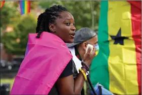  ?? (AP/Emily Leshner) ?? Ghanian activist Abena Hutchful leads a rally against a controvers­ial bill being proposed in Ghana’s parliament that would make identifyin­g as LGBTQIA or an ally a criminal offense punishable by up to 10 years in prison.