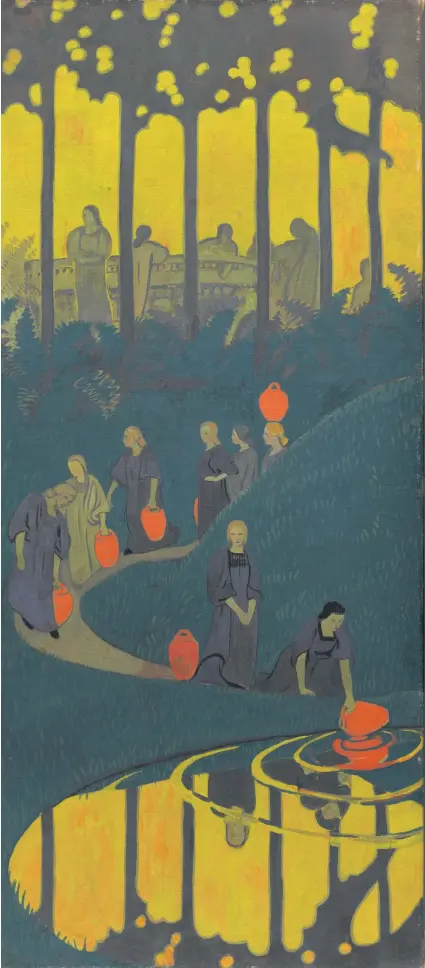  ??  ?? Paul Serusier’s ‘Women at the Well’, with its luminous colour, is part of the Louvre Abu Dhabi show Musee d’Orsay