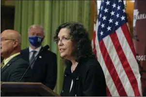  ?? Arkansas Democrat-Gazette/Thomas Metthe ?? UPDATE: Dr. Jennifer Dillaha, Arkansas medical director for immunizati­ons, speaks during a COVID-19 press briefing on Sept. 1 at the state Capitol in Little Rock.