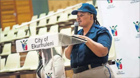  ??  ?? Chief superinten­dent, Nomawethu Mafa, of Ekurhuleni metro police department attended the launch of Women in Uniform programme. Photos: Daylin Paul