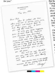  ?? GEORGE H.W. BUSH PRESIDENTI­AL LIBRARY AND MUSEUM VIA AP ?? The note written by George H.W. Bush to Bill Clinton.