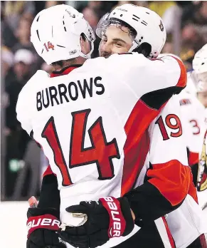  ??  ?? Alex Burrows, celebratin­g a series win over Boston in Round 1, says a ‘lot of people counted us out’ after Ottawa lost a pair of one-sided games against the Rangers before winning that series as well.