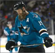  ?? JOSIE LEPE/TRIBUNE NEWS SERVICE ?? The San Jose Sharks' Joe Thornton reacts as the Sharks fall behind 2-0 against the Edmonton Oilers in Game 6 of the NHL Western Conference quarterfin­als in San Jose on Saturday.