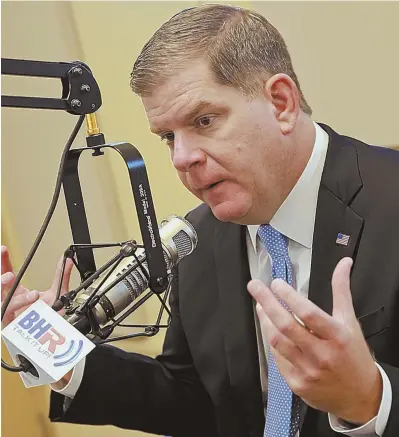  ?? STAFF PHOTO BY MATT STONE ?? ‘PEOPLE ARE EXCITED’: Mayor Martin J. Walsh appears on Herald Radio yesterday to talk about his upcoming re-election bid.