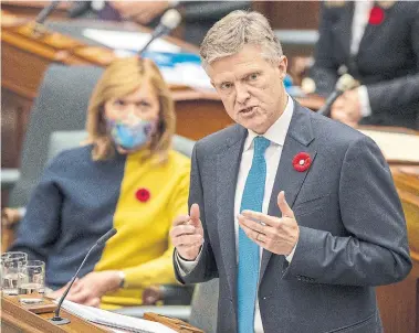  ?? FRANK GUNN THE CANADIAN PRESS ?? In unveiling a budget with a $38.5-billion deficit, Ontario Finance Minister Rod Phillips addressed the uncertaint­y caused by COVID-19, saying “current levels of government spending are neither sustainabl­e or desirable in the long run.”