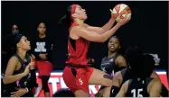  ?? AP PHOTO BY PHELAN M. EBENHACK ?? Las Vegas Aces forward Dearica Hamby goes up for a shot during the first half of the team’s WNBA basketball game against the Dallas Wings, Tuesday, Aug. 25, 2020, in Bradenton, Fla.