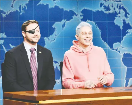  ?? WILL HEATH/NBC ?? Dan Crenshaw, left, and Pete Davidson made nice on Nov. 10, 2018, a week after the comedian mocked Crenshaw’s eye patch.