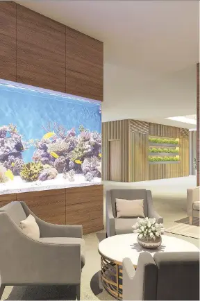  ??  ?? An artist’s rendering depicts the lobby of the restorativ­e wellness spa, which is among the many amenities at Opal located in Vancouver’s Cambie Village.
