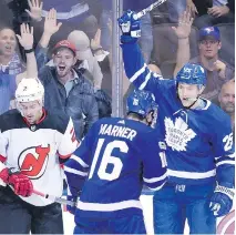  ?? NATHAN DENETTE/THE CANADIAN PRESS ?? James van Riemsdyk, right, and the Maple Leafs have lost 14 straight games to the Canadiens.