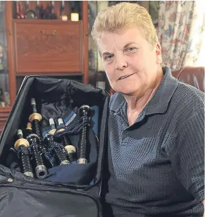  ?? Picture: Kim Cessford. ?? Jennifer Hutcheon with her flight cabin bag and pipes, which Ryanair insisted had to go in a plane’s hold.