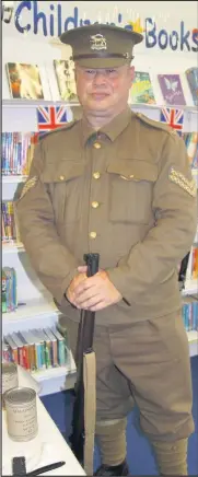  ??  ?? Andy Ball, a Hinckley resident who dressed as a WW1 soldier, and bought along a display of War items to the book launch and (right) Aimie Drakeford, a researcher and member of the Book Planning Group