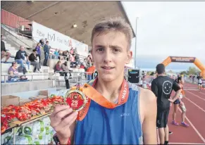 ?? KIRK STARRATT ?? 15-year-old Tyler Baker of Middleton was the first runner to cross the finish line in the 2017 Valley Harvest Marathon, having participat­ed in the 5 km run.