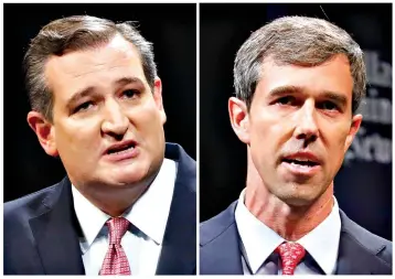  ?? Associated Press ?? ■ This combinatio­n of file photos shows Republican U.S. Sen. Ted Cruz, left, and Democratic U.S. Rep. Beto O'Rourke during their first Senate debate in Dallas. O'Rourke says there's still work to do after being asked about Hispanic outreach in his race against Cruz. O'Rourke needs a broad electorate in November to have a chance at pulling off one of the biggest upsets of the 2018 midterms. His path to victory includes getting more Latinos to the polls, which Texas Democrats have struggled to do for decades.