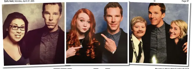  ??  ?? Sherlove: Benedict Cumberbatc­h poses for photos with his adoring fans at the convention