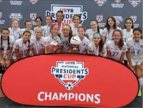  ?? Photo submitted ?? Century West, a Western Pennsylvan­ia-based soccer club, won the U15 Girls Presidents Cup National Championsh­ip July 11 in Des Moines, Iowa.