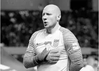  ?? MOISES CASTILLO/AP ?? U.S. goalkeeper Brad Guzan sings the national anthem before a World Cup qualifying match against Costa Rica.