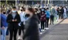  ?? Photograph: Dean Lewins/AAP ?? Thousands of HSC students line up to get their Pfizer vaccinatio­ns at Qudos arena in Sydney in August.