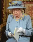  ?? Foto: E. Mulholland, Daily Telegraph Pool, dpa ?? Elizabeth II. am Dienstag im Westmins‰ ter‰Palast bei ihrer „Queen’s Speech“.