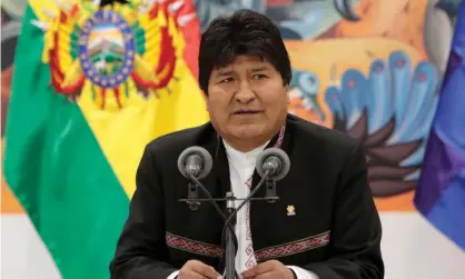  ??  ?? Evo Morales speaks during a news conference at the presidenti­al palace in La Paz, Bolivia, on 23 October. Photograph: Stringer/Reuters