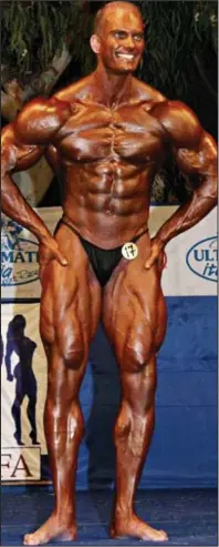  ??  ?? Bodybuilde­r: Being crowned Mr Europe in 2005