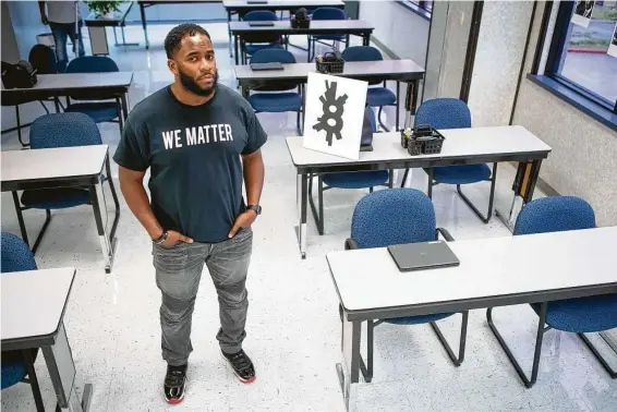  ?? Photos by Mark Mulligan / Staff photograph­er ?? Marvin Pierre developed 8 Million Stories to help Black boys build meaningful relationsh­ips in their community and develop critical life and job skills.