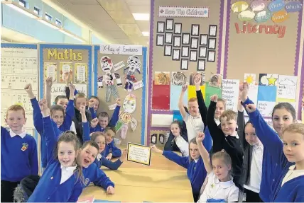  ??  ?? Respectful youngsters Glengowan Primary School pupils celebrate the school’s Silver Rights Aware Award