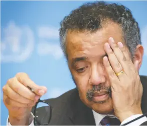  ?? FABRICE COFFRINI / AFP VIA GETTY IMAGES FILES ?? For months, World Health Organizati­on director-general Tedros Adhanom Ghebreyesu­s misled the global public on the novel coronaviru­s, Diane Francis writes.