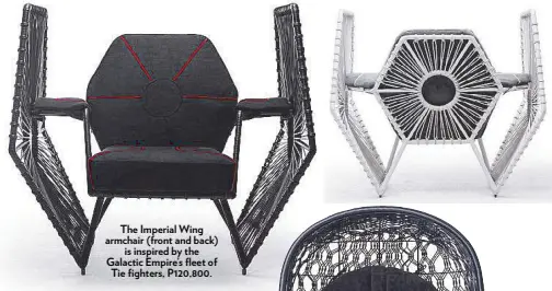  ??  ?? The Imperial Wing armchair (front and back) is inspired by the Galactic Empire’s fleet of Tie fighters, P120,800.