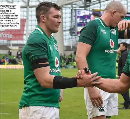  ??  ?? Peter O’Mahony and CJ Stander have had a relatively quiet Six Nations so far but will be crucial for Ireland’s hopes on Saturday against Scotland
