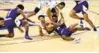  ?? NELSON CHEESEMAN/ HAMPTON ATHLETICS ?? Players from Hampton and High Point scramble for a loose ball during the Pointers’ 72-58 victory Sunday at the HU Convocatio­n Center.