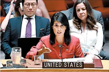  ?? JEWEL SAMAD/GETTY-AFP ?? U.N. Ambassador Nikki Haley, seenWednes­day, said North Korea was “closing off the possibilit­y of a diplomatic solution.”