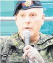  ?? SCREENSHOT • YOUTUBE ?? A Canadian Forces member, introduced by organizers of an anti-lockdown rally as Leslie Kenderesi, speaks at the gathering in Toronto.