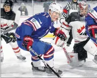  ?? AP PHOTO ?? In this Dec. 29, 2017, file photo, United States forward Casey Mittelstad­t chases a loose puck during a preliminar­y round game against Canada at the world junior hockey championsh­ip in Orchard Park, N.Y.