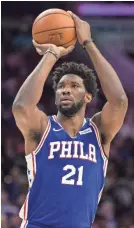  ?? BILL STREICHER/USA TODAY SPORTS ?? 76ers center Joel Embiid’s play on both ends has launched him into the MVP conversati­on.