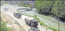  ?? ANI ?? Army vehicles on the Manali-leh road, towards Ladakh.