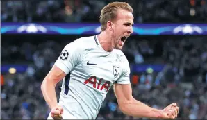  ??  ?? Harry Kane is pumped after netting Tottenham’s second goal in its 3-1 Champions League victory over Borussia Dortmund at Wembley on Wednesday.