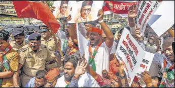  ?? ?? BJP Yuva Morcha party workers protest against Rahul Gandhi on his remarks on Veer Savarkar.